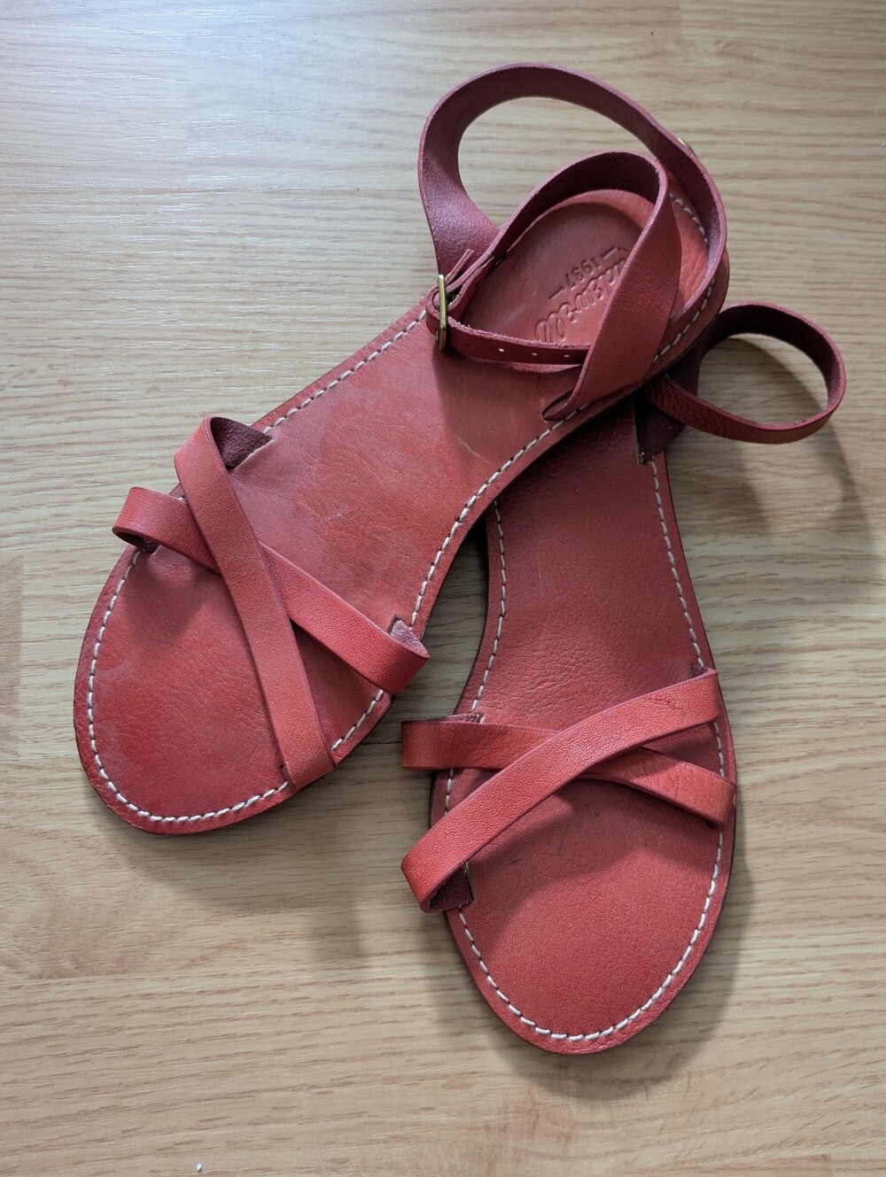 Madewell Red Crisscross Boardwalk Strappy Leather Sandal Women's 9
